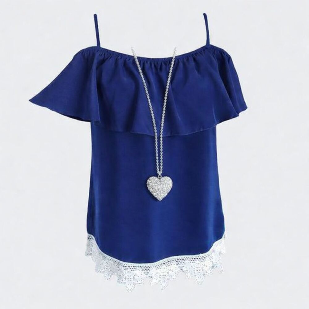 Sapphire Blue Lace Edge Ruffle Top - Picture 2 of 10